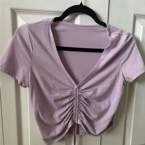 SHEIN Light Purple and White Ruched Crop Top